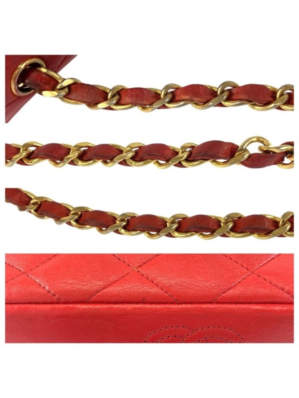 Chanel Vintage Quilted Jumbo CC Logo Red Gold Leather Chain Shoulder Bag - Picture 6 of 9
